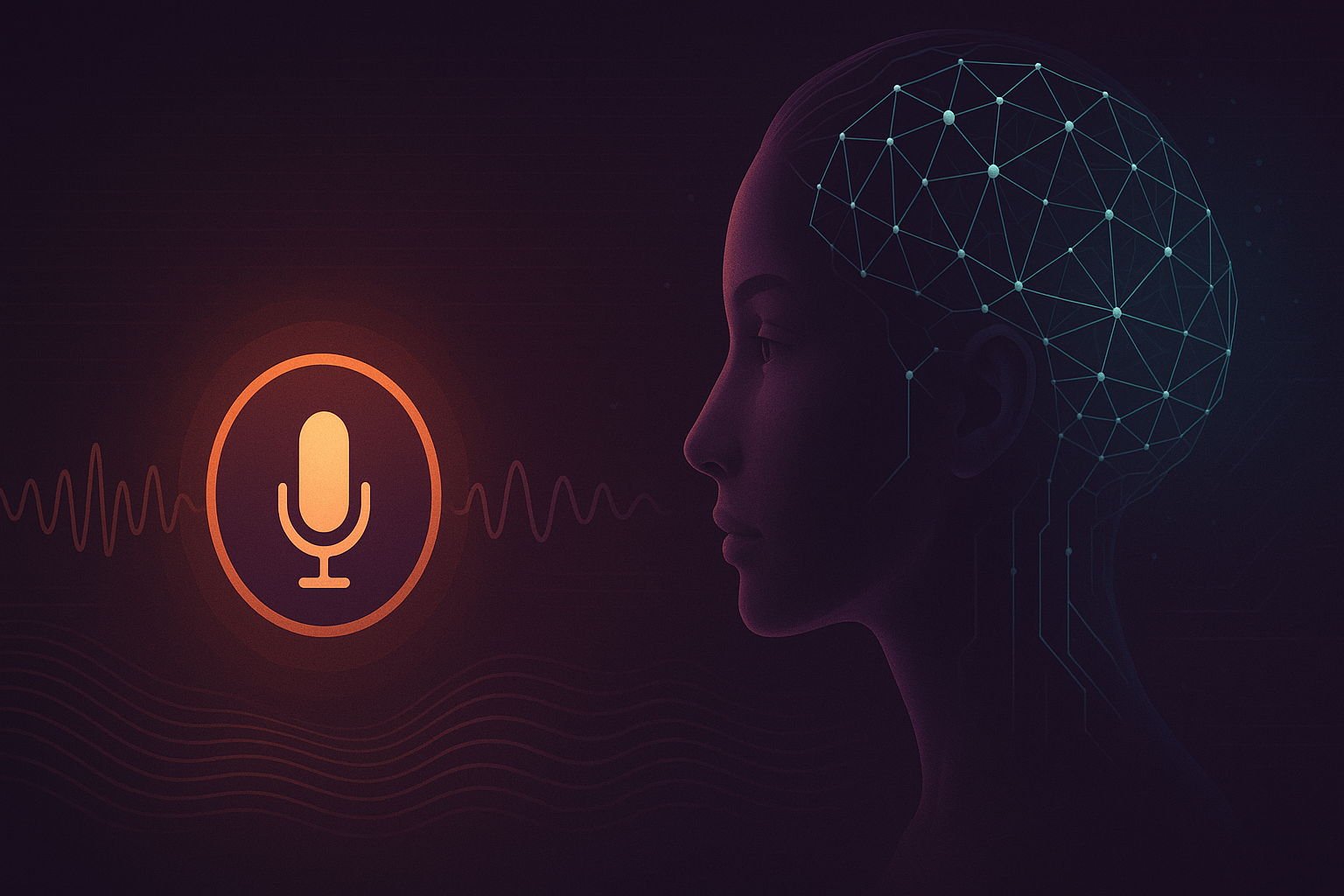Voice search AI—assistant icons, NLP and analytics dashboard